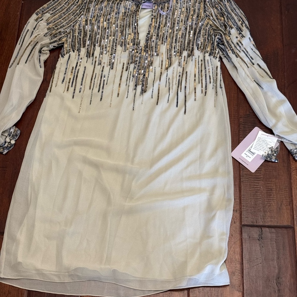 JS Collections Cream Silver Embellished Long Sleeve Blouse